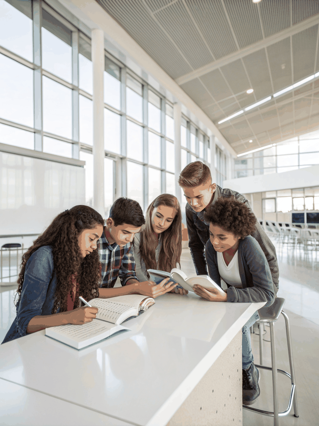 Estudiantes estudiando en la academia